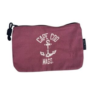 J.Crew Factory Cape Cod Zipper‎ Pouch Mass Red Multi Color Canvas with Logo B72Q